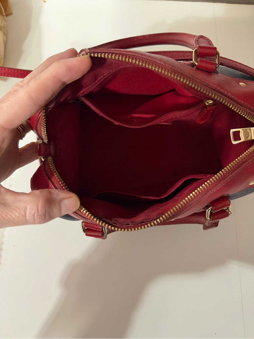 Coach Navy Signature Satchel with Red Leather Trim - Picture 5 of 5